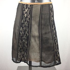 Free People Sz 2 Black Beige Lace Overlay Skirt